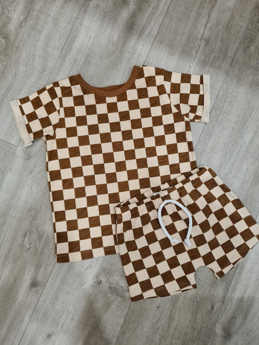 brown checker shorts